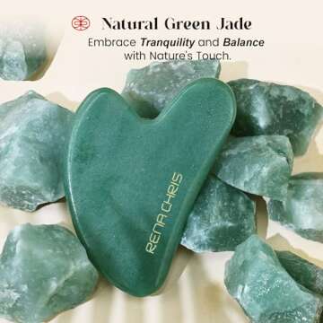 Rena Chris Gua Sha Facial Tools, Natural Jade Stone Guasha, Manual Massage Sticks for Jawline Sculpting and Puffiness Reducing, Facial Massage Tool, Skin-Care Tool (Green)