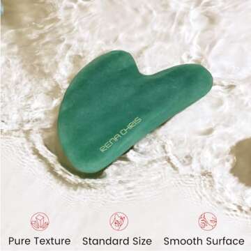 Rena Chris Gua Sha Facial Tools, Natural Jade Stone Guasha, Manual Massage Sticks for Jawline Sculpting and Puffiness Reducing, Facial Massage Tool, Skin-Care Tool (Green)