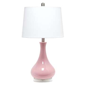 Elegant Designs LT3312-RPK Ceramic Genie Tear Drop Shaped Glossy Table Lamp, Rose Pink