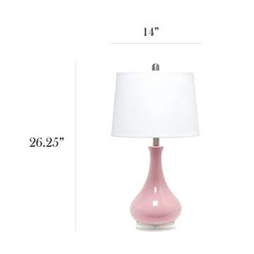 Elegant Designs LT3312-RPK Ceramic Genie Tear Drop Shaped Glossy Table Lamp, Rose Pink