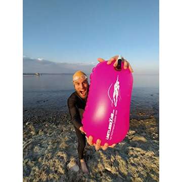 Swim Buoy - Safety for Swimmers, Open Water and Triathlon. Pull Buoy for Adults and Kids. Pink Signal Swimming Bubble