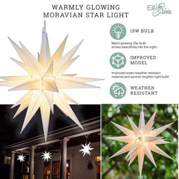 Elf Logic 14” Bright White LED Moravian Star Tree Topper - Hanging Outdoor/Indoor Christmas Tree Star Topper Light - Use as Holiday Decoration, Porch Light, Wedding and Ballroom Venue Decor