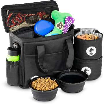 Top Dog Pet Gear Black Dog Travel Bag for Supplies - Includes Travel Bag, Travel Dog Bowls, Food Storage - Airline Approved Dog Bags for Traveling - Dog Travel Accessories for Camping, Beach