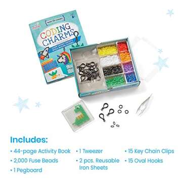 hand2mind Coding Charms, Coding for Kids 8-12, Fuse Bead Iron Craft Kit, Make Your Own Keychain, Coding Kits for Students, Computer Programming for Kids, STEM Activities, Educational Science Kits