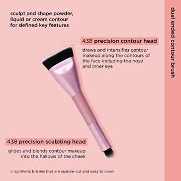 Real Techniques Sculpt & Shape Dual Ended Makeup Brush, 2-in-1 Sculpting Brush, Contours Cheek, Nose, & Eyes, Flat Head Blends & Intensifies Contour or Highlighter, Vegan & Cruelty Free, 1 Count