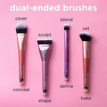 Real Techniques Sculpt & Shape Dual Ended Makeup Brush, 2-in-1 Sculpting Brush, Contours Cheek, Nose, & Eyes, Flat Head Blends & Intensifies Contour or Highlighter, Vegan & Cruelty Free, 1 Count