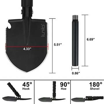 Folding Camping Shovel 31inch, Heavy-Duty Survival Shovel with Pickaxe, Carbon Steel Military Entrenching Tool, Collapsible Spade for Disaster Cleanup, Car Emergency, Off-Road, Trenching, Gardening