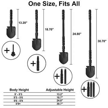 Folding Camping Shovel 31inch, Heavy-Duty Survival Shovel with Pickaxe, Carbon Steel Military Entrenching Tool, Collapsible Spade for Disaster Cleanup, Car Emergency, Off-Road, Trenching, Gardening