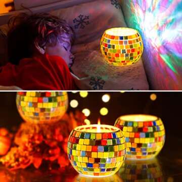 ONE TO FOUR Glass Mosaic Candle Holder Kit, Gifts DIY Mosaic Arts and Crafts Kit for Kids & Adults, Tealight Candle Holder for Home Lighting Decor, Toys Girls Birthday Gifts Ages 6 7 8 9 10 11 12