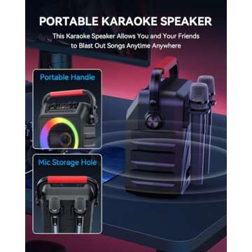 Karaoke Mchine,Karaoke Machine for Adults & Kids,Karaoke Speaker with 2 Wireless Microphones,Portable Bluetooth Karaoke Speaker Supports TWS/REC/AUX/USB/TF for Party