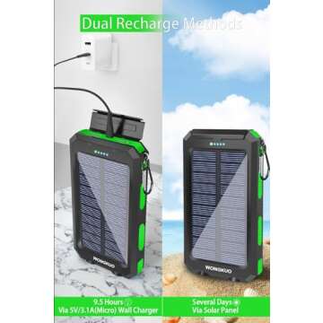 WONGKUO Solar Charger Power Bank - 𝟮𝟬𝟮𝟰 𝙐𝙥𝙜𝙧𝙖𝙙𝙚 36800mAh Solar Phone Charger, QC3.0 Fast Charger with LED Flashlight, IP65 Waterproof Portable Power Bank for Outdoor Activities