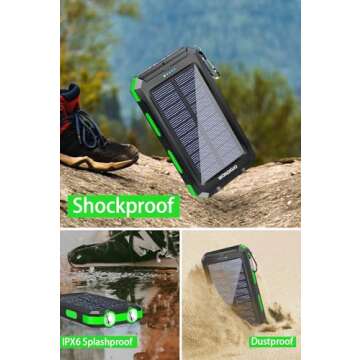 WONGKUO Solar Charger Power Bank - 𝟮𝟬𝟮𝟰 𝙐𝙥𝙜𝙧𝙖𝙙𝙚 36800mAh Solar Phone Charger, QC3.0 Fast Charger with LED Flashlight, IP65 Waterproof Portable Power Bank for Outdoor Activities