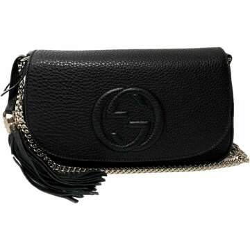 Gucci Soho Black Leather Shoulder Bag with Gold Tassel