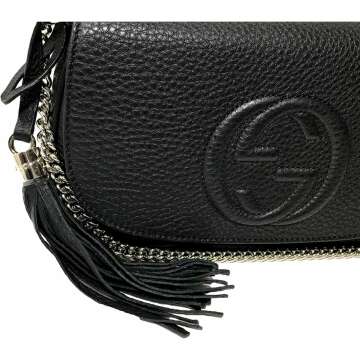 Gucci Soho Black Leather Shoulder Bag with Gold Tassel