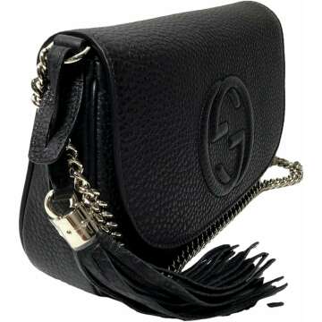 Gucci Soho Black Leather Shoulder Bag with Gold Tassel