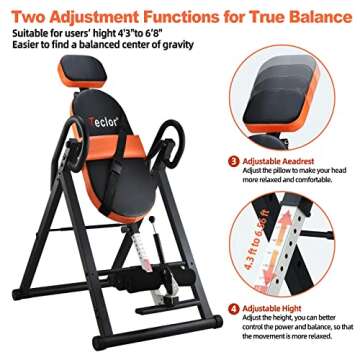 Teclor Inversion Table for Back Pain Relief, 350 lbs Capacity Strength Training Inversion Equipment, Decompression Table for Pain Therapy Training with Safe Belt & Comfortable Ankle Holders