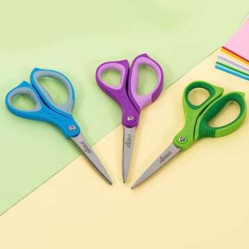 LIVINGO Scissors for School - Sharp Pointed Tip All Purpose Scissors Students Teachers Crafts Middle High School College Office Home, Right & Left Handed Scissors, Blue, Green, Purple, 3 Pack, 7 Inch