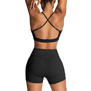 IMEKIS Workout Sets for Women 2 Piece Yoga Outfit: Tracksuits High Waisted Running Biker Shorts with Adjustable Strap Sport Bra Exercise Running Clothes Athletic Gym Sets Matching Active Wear Black S