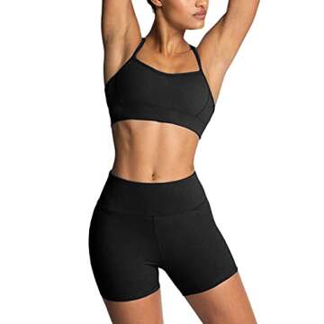 IMEKIS Workout Sets for Women 2 Piece Yoga Outfit: Tracksuits High Waisted Running Biker Shorts with Adjustable Strap Sport Bra Exercise Running Clothes Athletic Gym Sets Matching Active Wear Black S