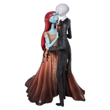 Enesco Disney Showcase Couture de Force The Nightmare Before Christmas Jack and Sally Embracing Figurine- Resin Hand Crafted Painted Collectible Halloween Disney Figurines Home Decor Statue, 9.5 Inch