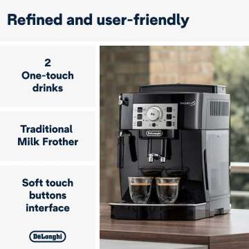 De'Longhi Magnifica S ECAM22.110.B, Coffee Maker with with Milk Frother, Automatic Espresso Machine with 2 Hot Coffee Drinks Recipes, Soft-Touch Control Panel, 1450W, Black