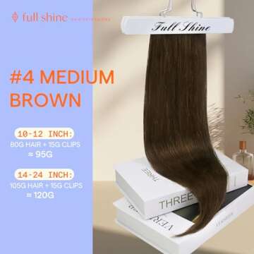 Full Shine 24 Inch Hair Extensions Clip ins Medium Brown Real Hair Extensions Clip in Human Hair Triple Weft Invisible Clip in Hair Extensions Straight Remy Hair 7 pcs