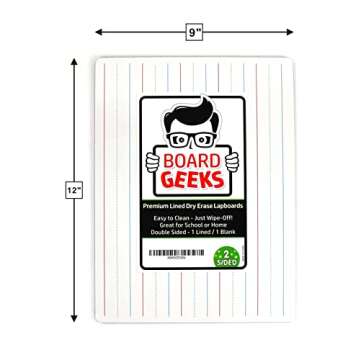 Board Geeks 1 Small Dry Erase Board for Kids - White Board for Kids | Individual Dry Erase Board for Kids - Portable Kids Mini Whiteboard | Double Sided Small White Boards | Lined and Plain, 9"x12"