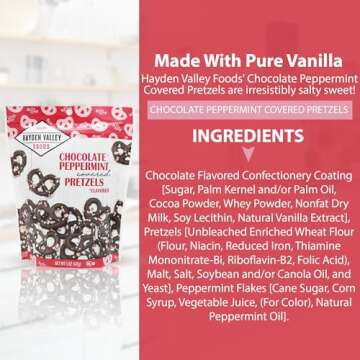 Hayden Valley Foods Peppermint Chocolate Covered Pretzels - 5oz Resealable Bag - Gourmet Flavored Pretzels