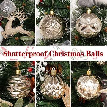 Christmas Tree Ornaments Set, 50 ct Champagne and White Christmas Ornaments Balls for Christmas Tree Decorations Shatterproof Christmas Hanging Ball for Halloween Party Home Decor (Hooks Included)