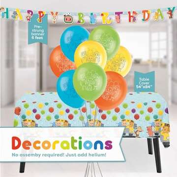 CoComelon Party Supplies | CoComelon Birthday Party Supplies | CoComelon Backdrop | CoComelon Party Decorations Girls Boys 1st 2nd Backdrop, Balloons, Tablecloth, Plates, Napkins, Forks, Sticker