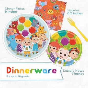 CoComelon Party Supplies | CoComelon Birthday Party Supplies | CoComelon Backdrop | CoComelon Party Decorations Girls Boys 1st 2nd Backdrop, Balloons, Tablecloth, Plates, Napkins, Forks, Sticker