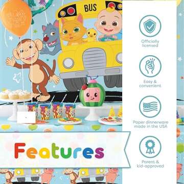 CoComelon Party Supplies | CoComelon Birthday Party Supplies | CoComelon Backdrop | CoComelon Party Decorations Girls Boys 1st 2nd Backdrop, Balloons, Tablecloth, Plates, Napkins, Forks, Sticker