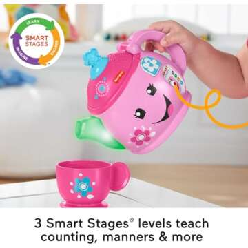 Fisher-Price Toddler Toy Laugh & Learn Sweet Manners Tea Set with Smart Stages Learning Songs for Pretend Play Kids Ages 18+ Months