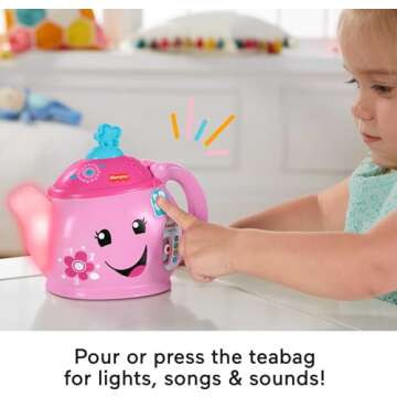 Fisher-Price Toddler Toy Laugh & Learn Sweet Manners Tea Set with Smart Stages Learning Songs for Pretend Play Kids Ages 18+ Months