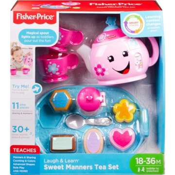 Fisher-Price Toddler Toy Laugh & Learn Sweet Manners Tea Set with Smart Stages Learning Songs for Pretend Play Kids Ages 18+ Months