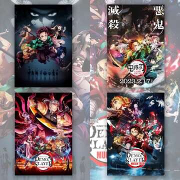 Anime Demon Poster Set with Slayer Stickers for Room