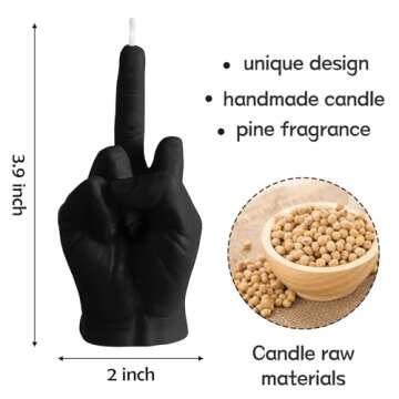 6sisc Middle Finger Scented Candle Black Danish Pastel Room Decor Aesthetic Pine Fragrance Natural Vegan Soy Wax Aromatherapy Candles Hand Gesture Candle for Home Bedroom Decoration Birthday Gift