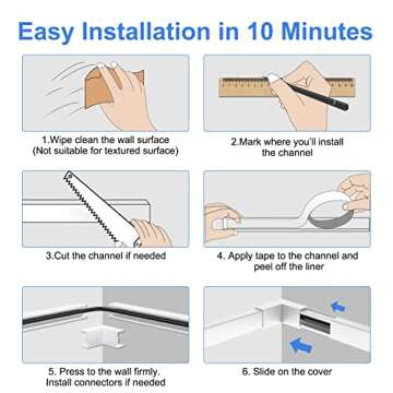 Yecaye 125in Cord Hider - One-Cord Cable Concealer - Cord Cover Wall with 13 Parts - Easy Install Cable Management Kit for 2 Small Wires, Cable Raceway Home Office, 8X L15.7in W0.59in H0.4in, White