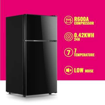 DEMULLER 2.4 Cu.ft Mini Fridge with Top Freezer Apartment Size Dual Door Compact Refrigerator for Personal Use Small Fridge with Egg tray, 7 Temperature Control For Dorm, Black