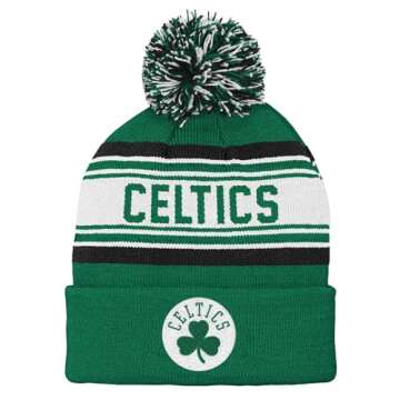 NBA Kids Youth Official Primary Logo Sport Knit Cold Weather Cuffed Pom Beanie Hat, 8-20 (US, Alpha, One Size, Boston Celtics)