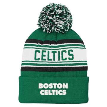 NBA Kids Youth Official Primary Logo Sport Knit Cold Weather Cuffed Pom Beanie Hat, 8-20 (US, Alpha, One Size, Boston Celtics)