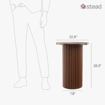 Stead Round Fluted Accent Side Table, Small Drink Desk, Living Room Furniture, Stylish Modern Home and Bedroom Decor, Pedestal Side Table with a Solid Oak Base (Burl Walnut Finish)