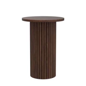 Stead Round Fluted Accent Side Table, Small Drink Desk, Living Room Furniture, Stylish Modern Home and Bedroom Decor, Pedestal Side Table with a Solid Oak Base (Burl Walnut Finish)