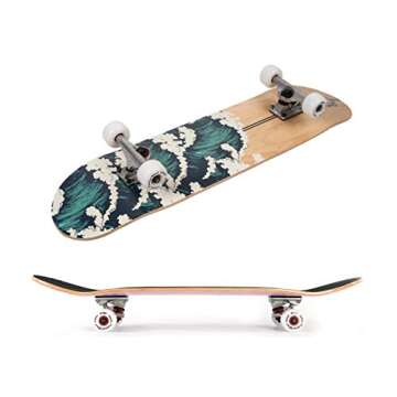 Amrgot Skateboards for Beginners,31*8 inches Complete Skateboards for Kids,Boys,Girls and Adults,7 Layer Maple Wood,Double Kick Deck Concave Standard and Tricks Skateboard