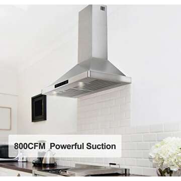 EVERKITCH 30 inch Wall Mount Range Hood 800CFM, with DC Motor, Stainless Steel Vent Hood with 6 Speeds Exhaust Fan, Convertible to Ducted and Ductless, with stainless steel filters