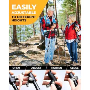 Foxelli Trekking Poles – Lightweight Collapsible Aircraft Grade Aluminum Hiking Poles with Cork Grips Quick Locks & All-Terrain Accessories – Pair of 2