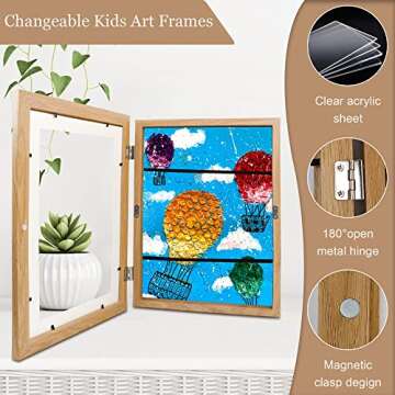 guofa Kids Artwork Frames Changeable, 8.4x11.9'' Picture Display Frame Front-Opening, 2 Pack Art Frames for Storage A4 Paper Drawings, Paintings (Wood)