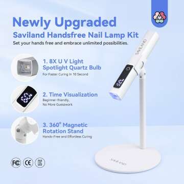 SAVILAND LED U V Light with Magnetic Stand & LCD Screen Portable Nail Lamp Kit Handsfree 2-Timer Modes Portable Mini Nail Dryer Stand for Gel Nails USB Rechargeable and Wireless for Home DIY Manicure