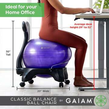 Gaiam Classic Balance Ball Chair for Home and Office