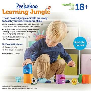 Learning Resources Peekaboo Learning Jungle Toddler,10 Pieces, Ages 18 Months+, Learning Toys, Baby Toys, Educational Toys, Fidget Toys, fine Motor Skills